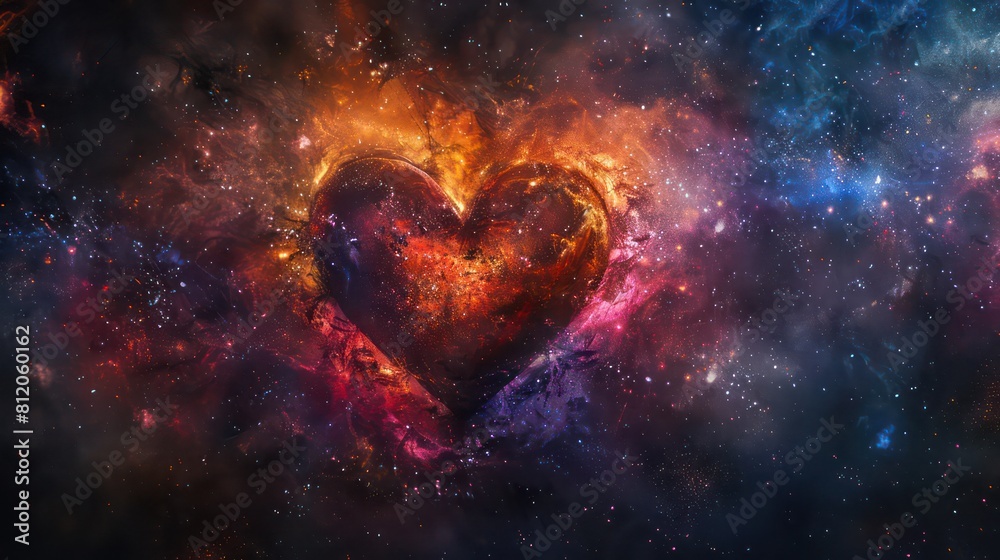 Large fiery flaming heart on a dark blue background Large fiery flaming heart on a dark blue background