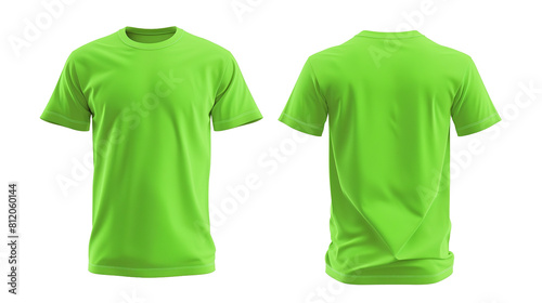 Front and back view of a neon green blank jersey t-shirt mockup template on a transparent background.