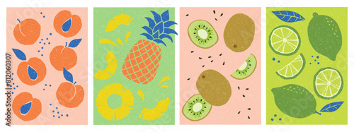 Peach, Pineapple, Kiwi and Lime Vector illustrations