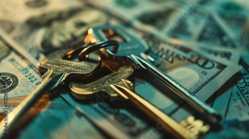 Keys on US dollar bills, real estate concept