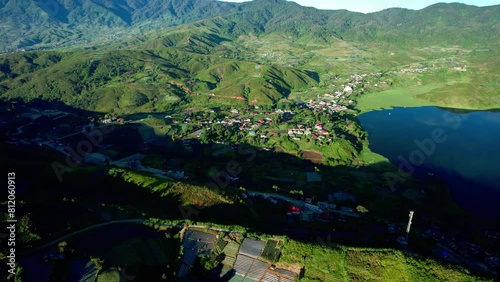 Establish Aerial View of the lake atas with in Nagari Alahan Panjang, Solok Regency photo