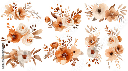 Watercolor brown and beige floral elements