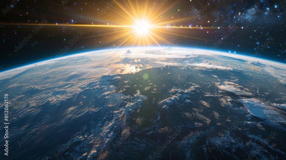 Illustration of a sunrise on Earth from space. Space. Planet Earth. Illustration of a sunrise on Earth from space. Space. Planet Earth.