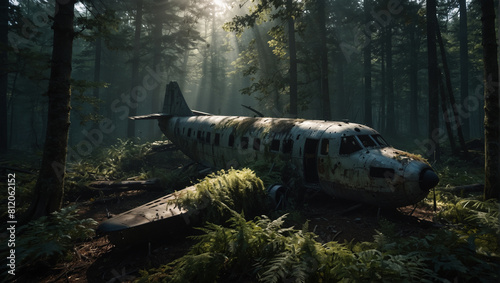 Wallpaper Mural A wrecked plane lies abandoned in the middle of a deep spooky forest wit Torontodigital.ca