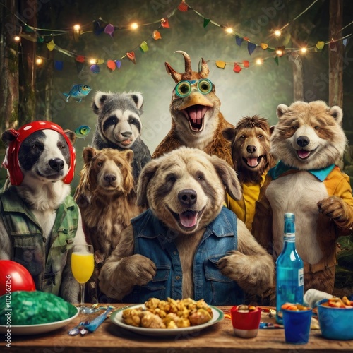 group of animals attending a fun and lively party