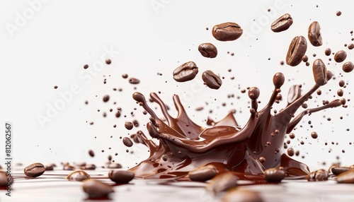 A splash of chocolate with coffee beans floating in the air by AI generated image