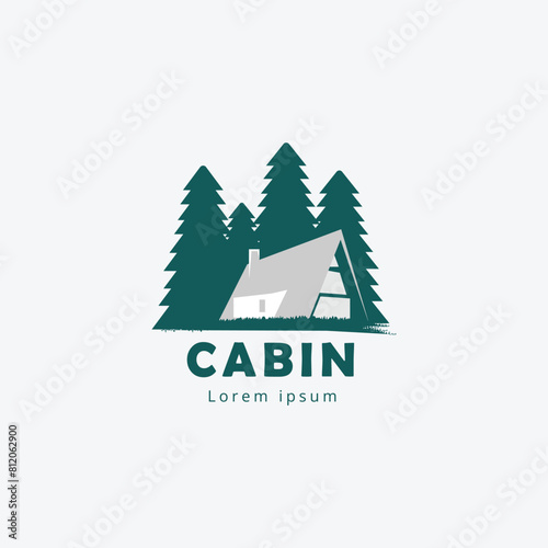 Cabin forest vector logo design template © Nur