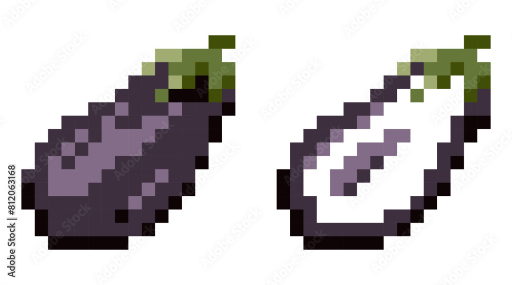 Variations of eggplant pixel icons on a white background.Vector geometric design for a logo or brand.
Variations of eggplant pixel icons on a white background.Vector geometric design for a logo or brand.