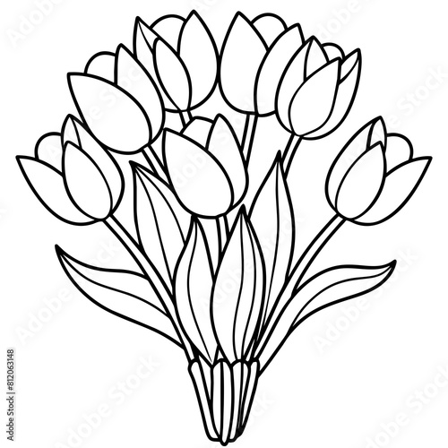 Tulip flower outline coloring book page line art drawing vector illustration for children and adults