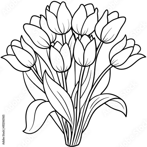 Tulip flower outline coloring book page line art drawing vector illustration for children and adults