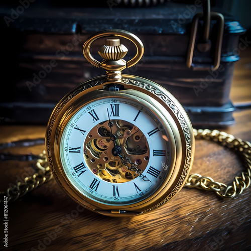 A close-up of an old-fashioned pocket watch.