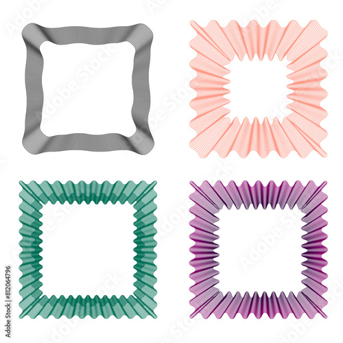 A set of four guilloche. Various square - shaped spirographs for design	