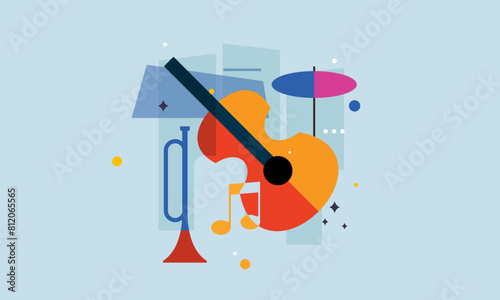 Jazz Music Concept. Concert Instruments Posters with Abstract Geometric Background and Musical Instruments.