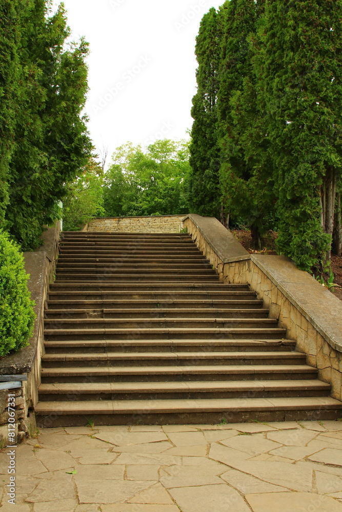 A set of stairs leading up to a building