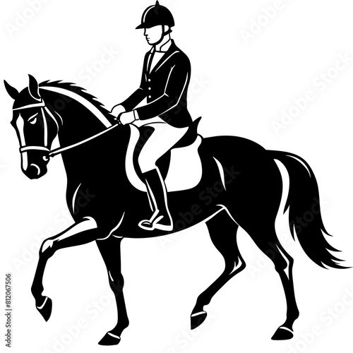 Horse with rider in dressage competition silhouette vector illustration