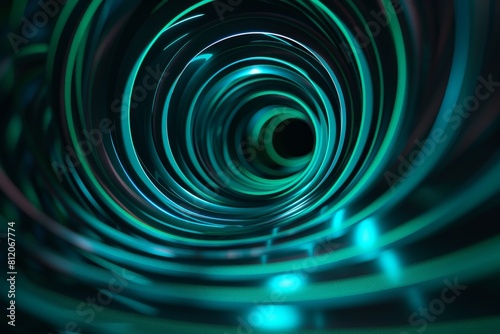 A spiral of green light is shown in the image