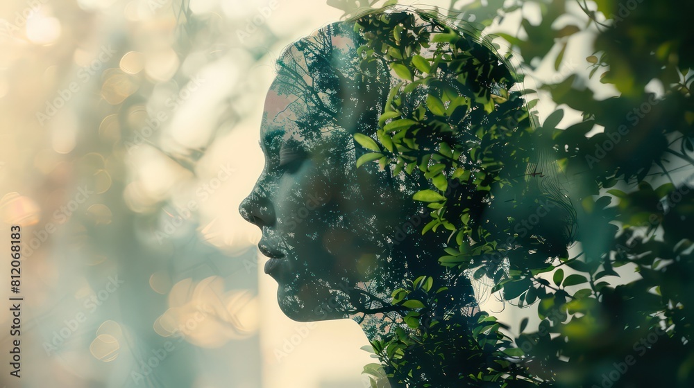 Introspective Double Exposure: Human and Natural Blend