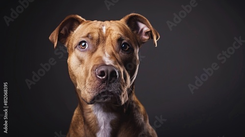 A captivating studio portrait of a dog against a plain background