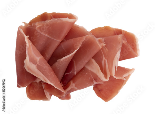 folded slices of prosciutto isolated