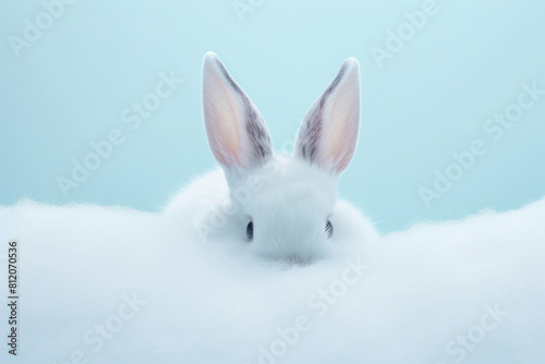 White cute adorable fluffy bunny peeking