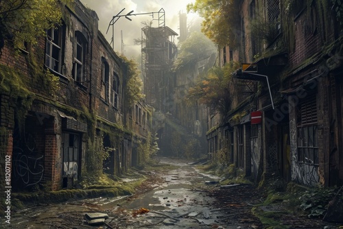 Forsaken Abandoned ruined street. Ruin disaster. Generate Ai