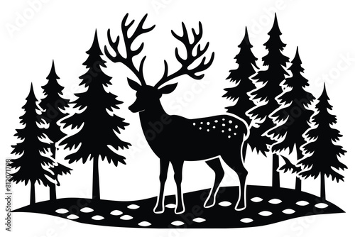 Deer and Forest Landscape  Farm laser cut vector