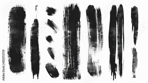 Set of black ink modern stains. Collection of black ink brush strokes, brushes, lines, grungy isolated on white background. Modern illustration