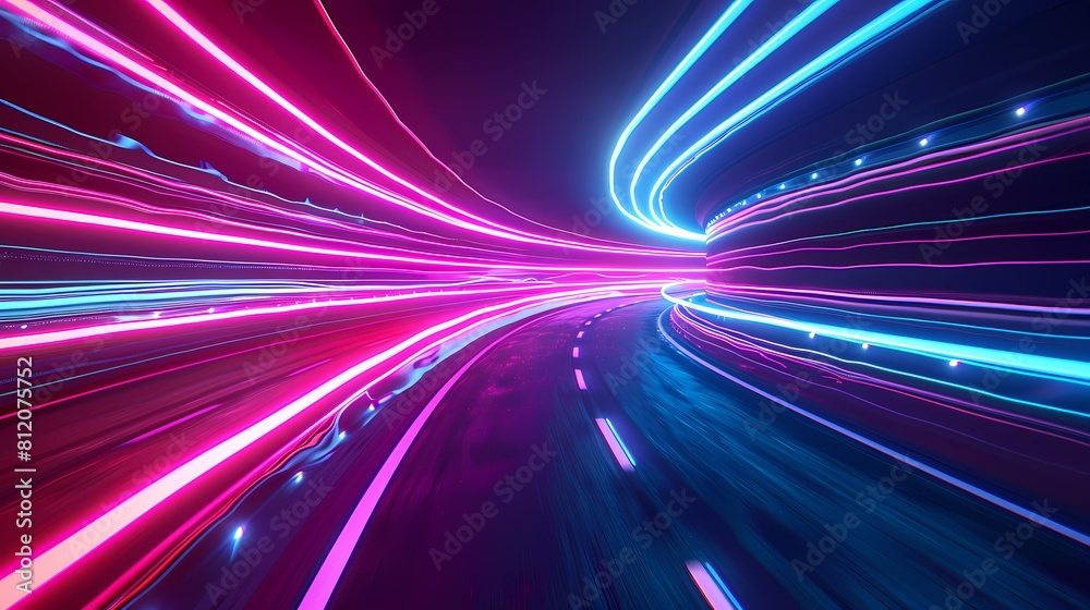 Neon lights streaking across a futuristic highway Neon lights streaking across a futuristic highway
