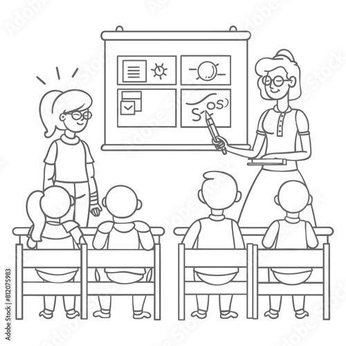 outline illustration for positive classroom for teach black color only