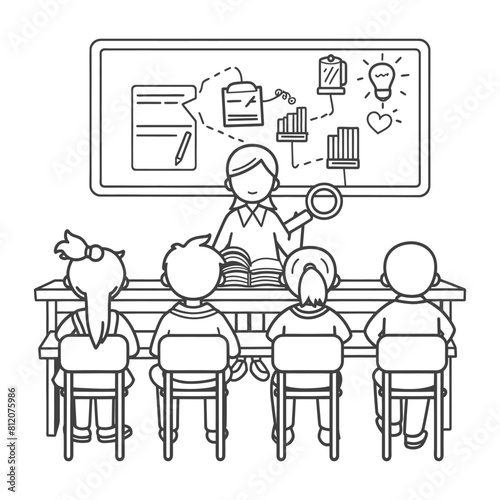 outline illustration for positive classroom for teach black color only