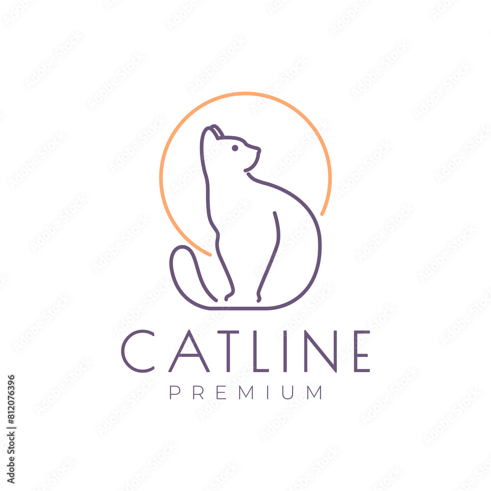 cat sit line minimal character logo design vector cat sit line minimal character logo design vector