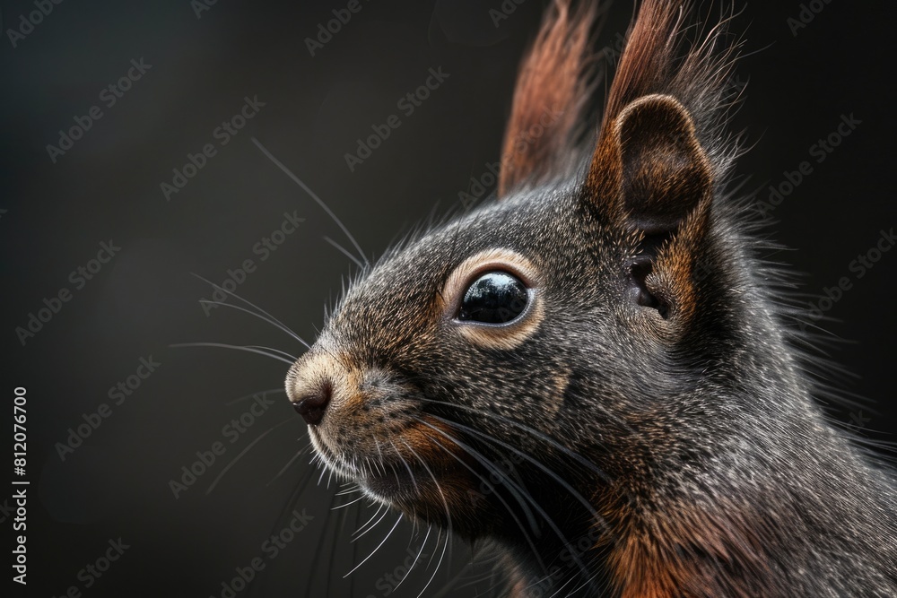 Close-up of Douglas Squirrel: North American Mammal with Ear Tufts, Whiskers, and Bushy Tail Close-up of Douglas Squirrel: North American Mammal with Ear Tufts, Whiskers, and Bushy Tail