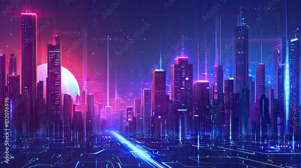 The futuristic cityscape features sleek neon outlines and a minimalist aesthetic, embodying a cutting-edge urban environment. The futuristic cityscape features sleek neon outlines and a minimalist aesthetic, embodying a cutting-edge urban environment.