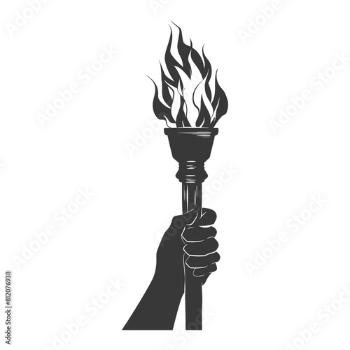 Silhouette hand holding burning torch black color only