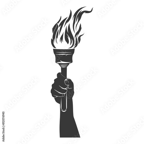 Silhouette hand holding burning torch black color only