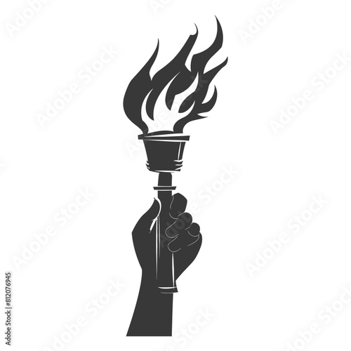 Silhouette hand holding burning torch black color only