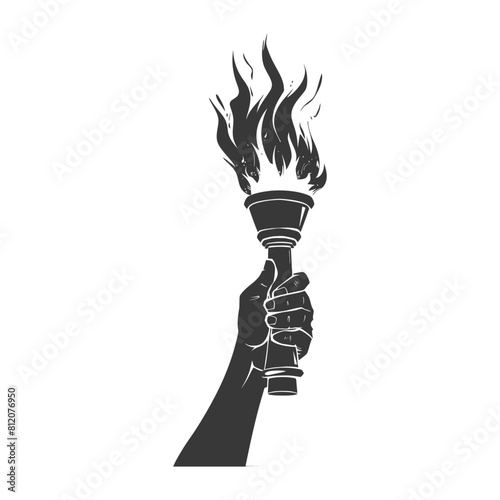 Silhouette hand holding burning torch black color only