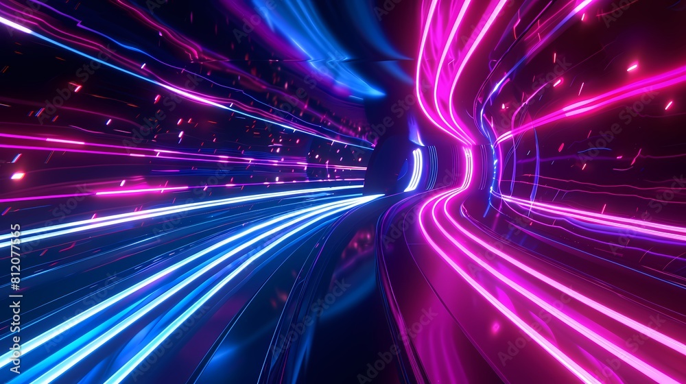 A neon lit tunnel with streaks of light racing towards infinity A neon lit tunnel with streaks of light racing towards infinity