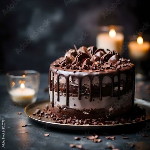 chocolate cake  and candles on the table