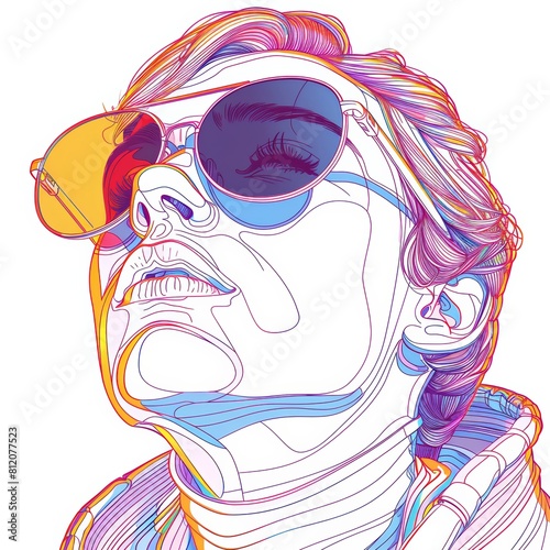 Retro Sunglasses Portrait, Single Line Drawing Style Generative AI photo