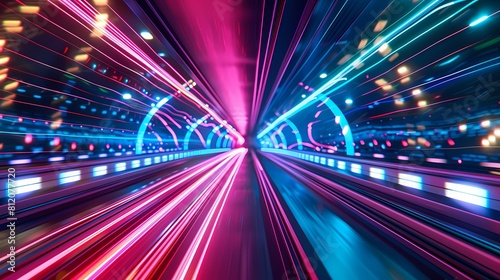 A vibrant hyperspace tunnel with streaks of lights zooming towards infinity
