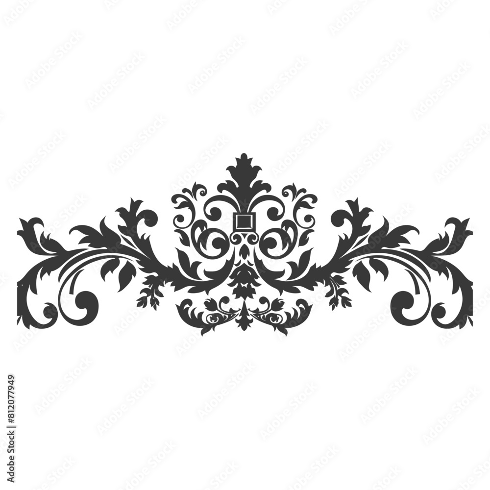 Silhouette horizontal line divider with Baroque ornament black color only Silhouette horizontal line divider with Baroque ornament black color only