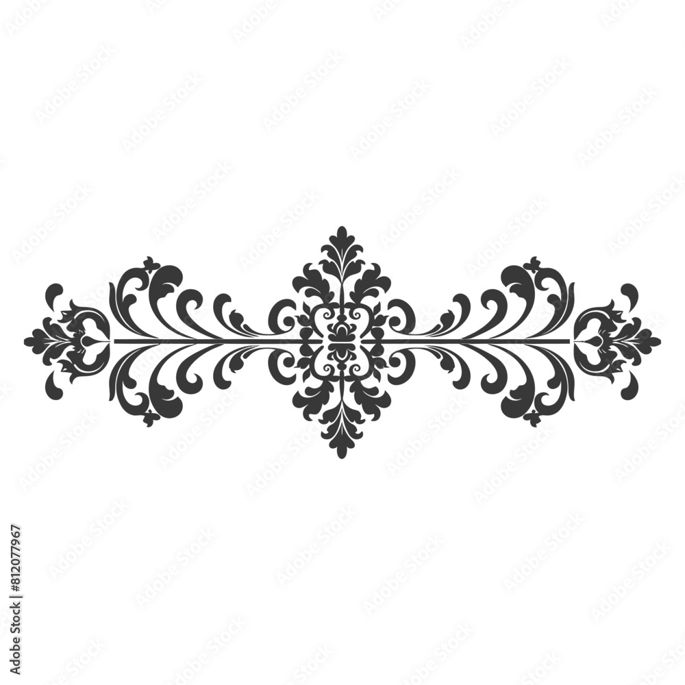 Silhouette horizontal line divider with Baroque ornament black color only Silhouette horizontal line divider with Baroque ornament black color only