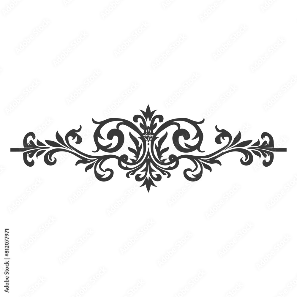 Silhouette horizontal line divider with Baroque ornament black color only Silhouette horizontal line divider with Baroque ornament black color only