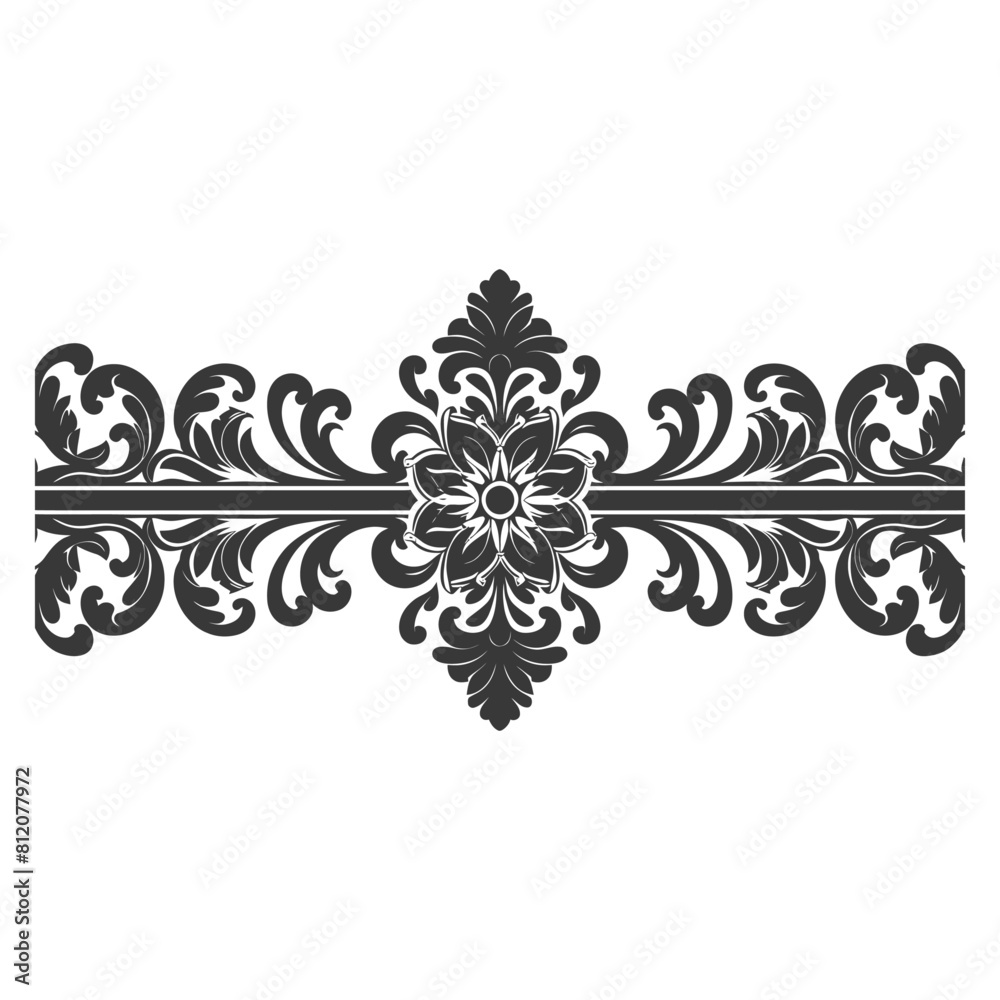 Silhouette horizontal line divider with Baroque ornament black color only