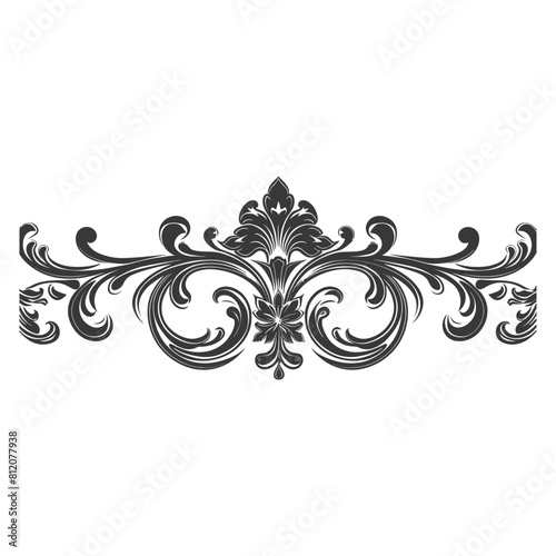 Silhouette horizontal line divider with Baroque ornament black color only