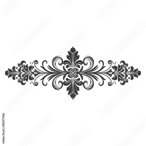 Silhouette horizontal line divider with Baroque ornament black color only