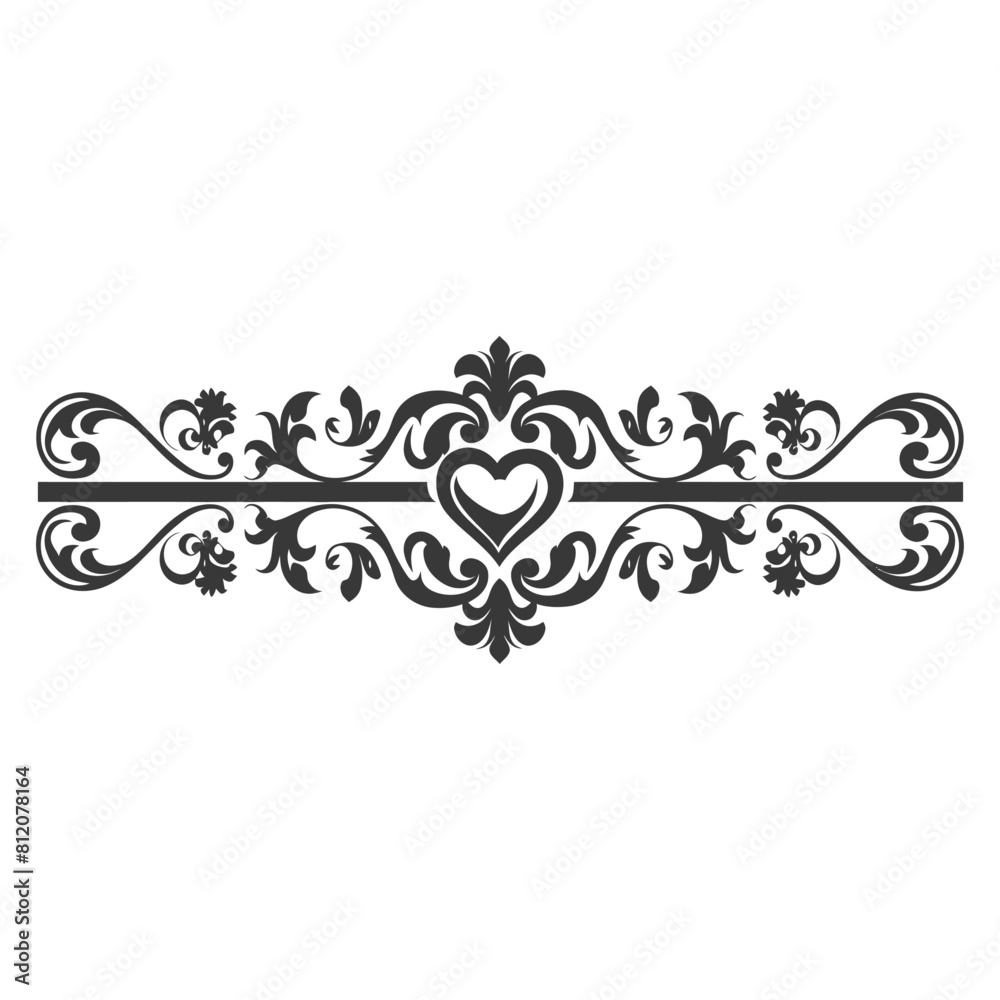 Silhouette horizontal line divider with Hearth shape ornament black color only