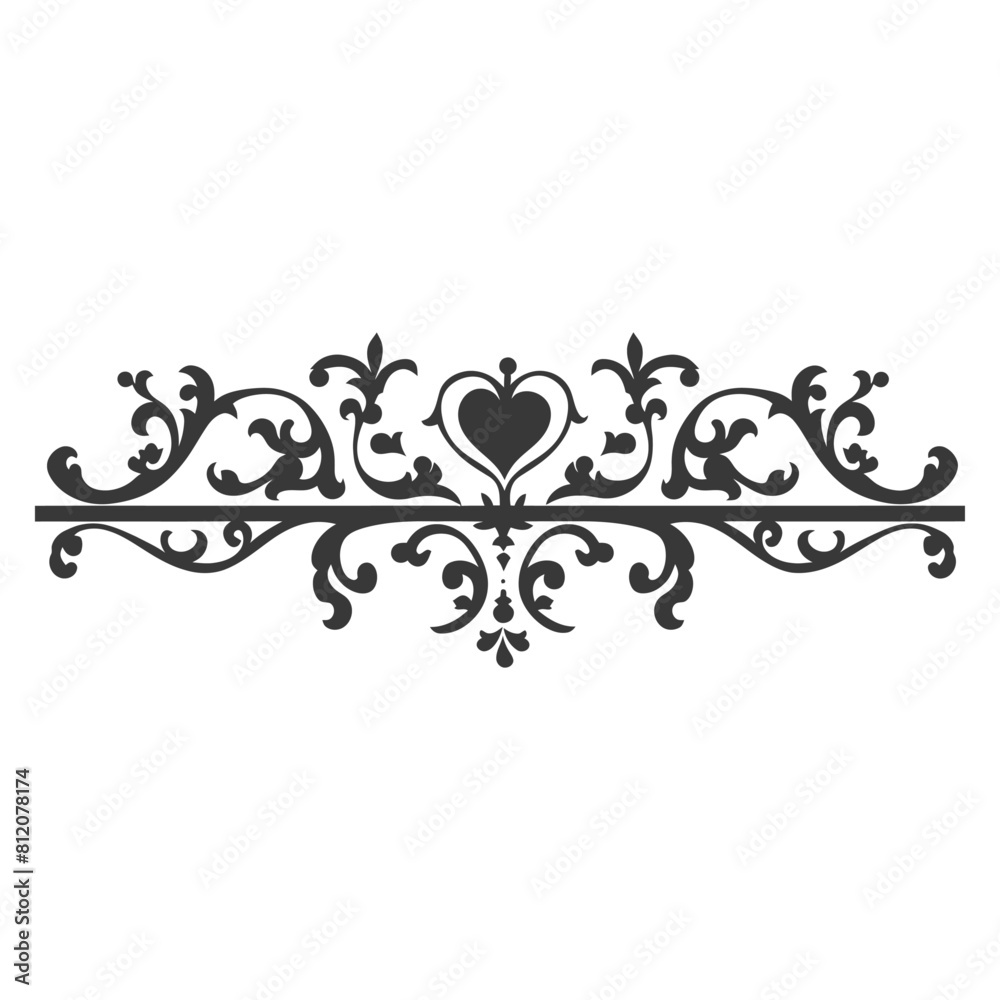 Silhouette horizontal line divider with Hearth shape ornament black color only