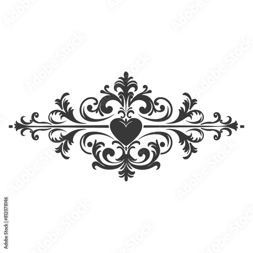 Silhouette horizontal line divider with Hearth shape ornament black color only